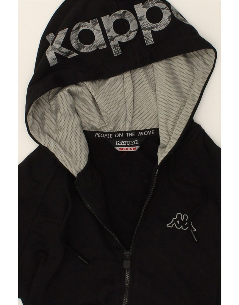 KAPPA Womens Crop Graphic Zip Hoodie Sweater UK 12 Medium Black Cotton | Vintage Kappa | Thrift | Second-Hand Kappa | Used Clothing | Messina Hembry 