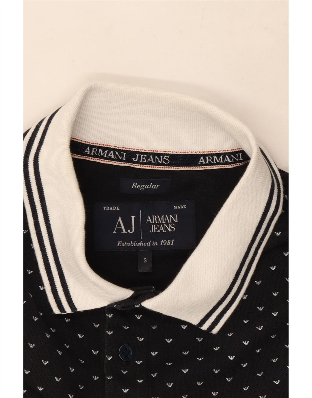 Armani Mens Regular Polo Shirt Small Black Spotted Cotton