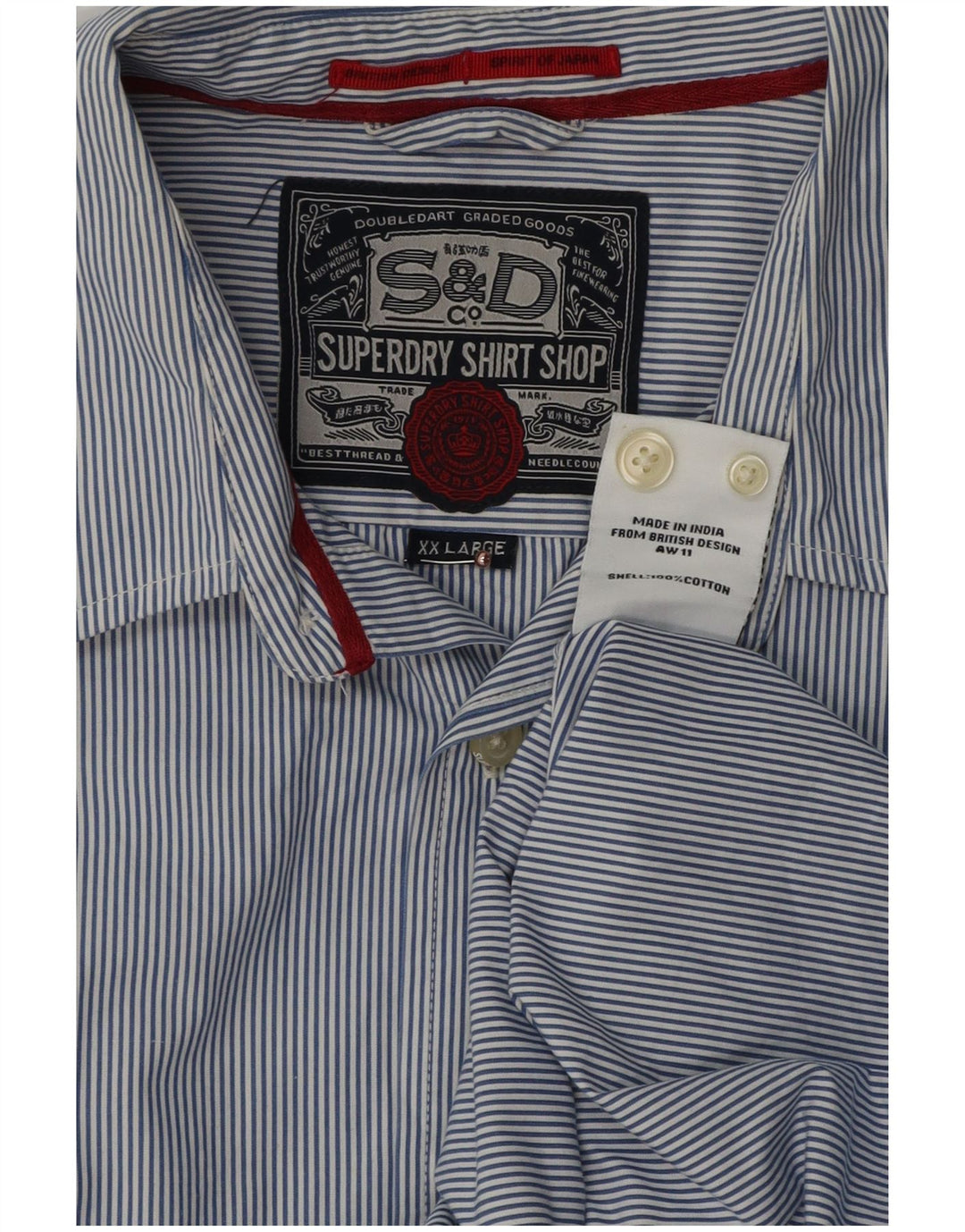 Superdry Mens Shirt 2XL Blue Pinstripe Cotton