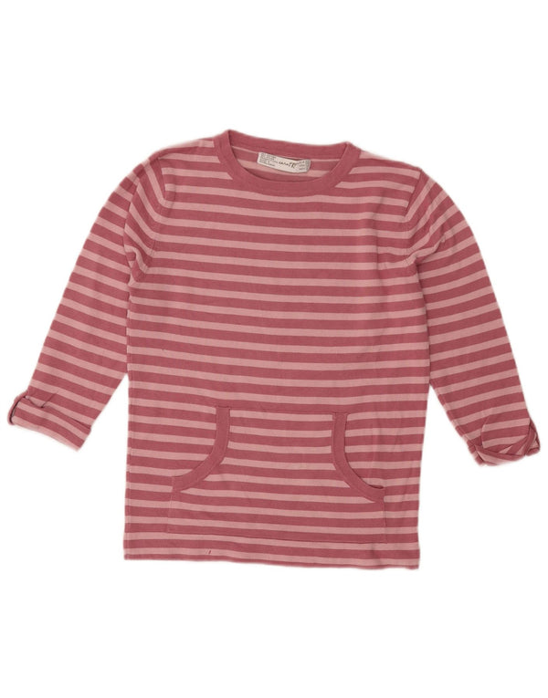 ZARA Girls Top 3/4 Sleeve 11-12 Years  Medium Pink Striped Cotton