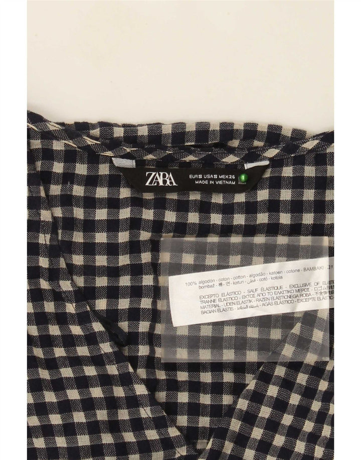 Zara Womens Long Sleeve Basic Dress UK 10 Small Navy Blue Gingham Cotton