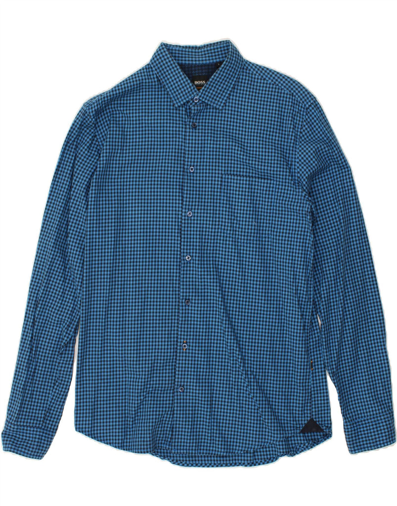 HUGO BOSS Mens Slim Fit Shirt Large Blue Gingham Cotton | Vintage Hugo Boss | Thrift | Second-Hand Hugo Boss | Used Clothing | Messina Hembry 