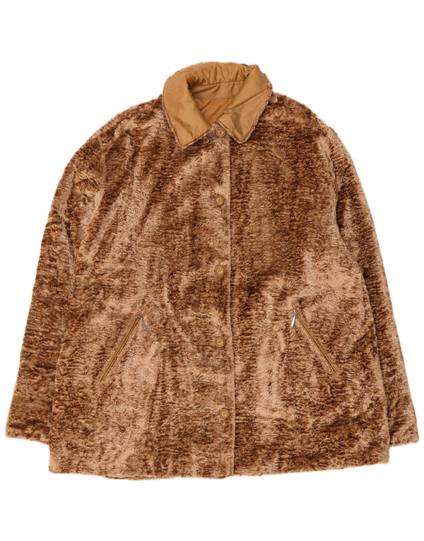 Vintage Womens Loose Fit Faux Fur Jacket UK 18 XL Brown