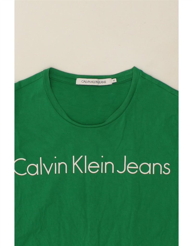 CALVIN KLEIN JEANS Mens Graphic T-Shirt Top Medium Green Cotton Vintage Calvin Klein Jeans and Second-Hand Calvin Klein Jeans from Messina Hembry 