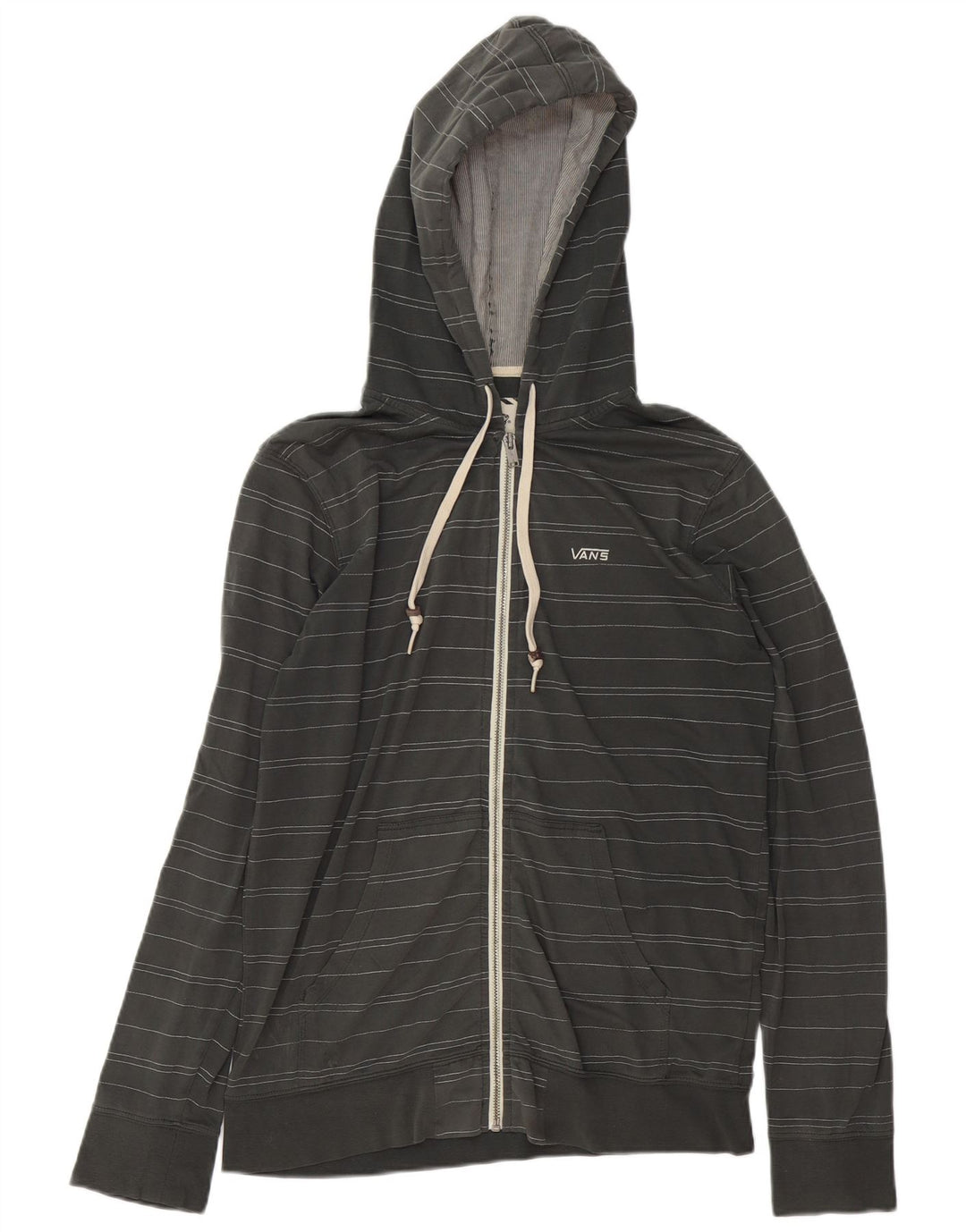 Vans Mens Zip Hoodie Sweater Small Grey Striped Cotton
