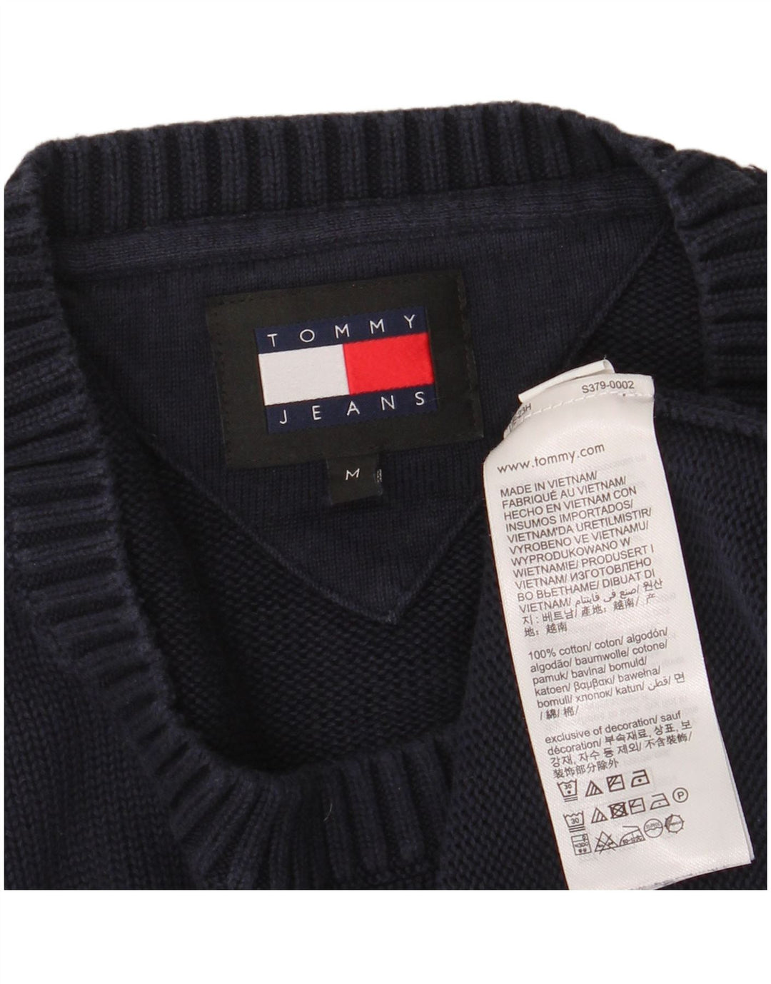 TOMMY HILFIGER Mens Crew Neck Jumper Sweater Medium Navy Blue Cotton