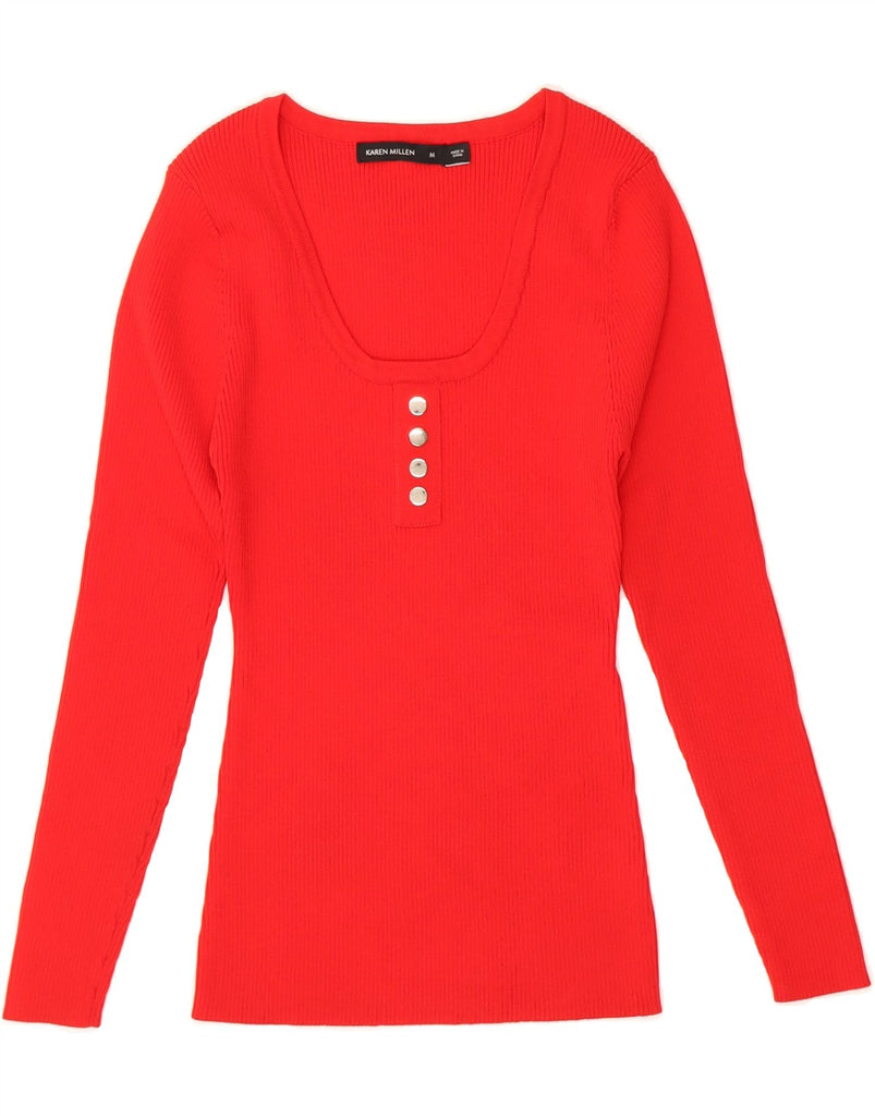 KAREN MILLEN Womens Top Long Sleeve UK 12 Medium Red Polyester Vintage Karen Millen and Second-Hand Karen Millen from Messina Hembry 