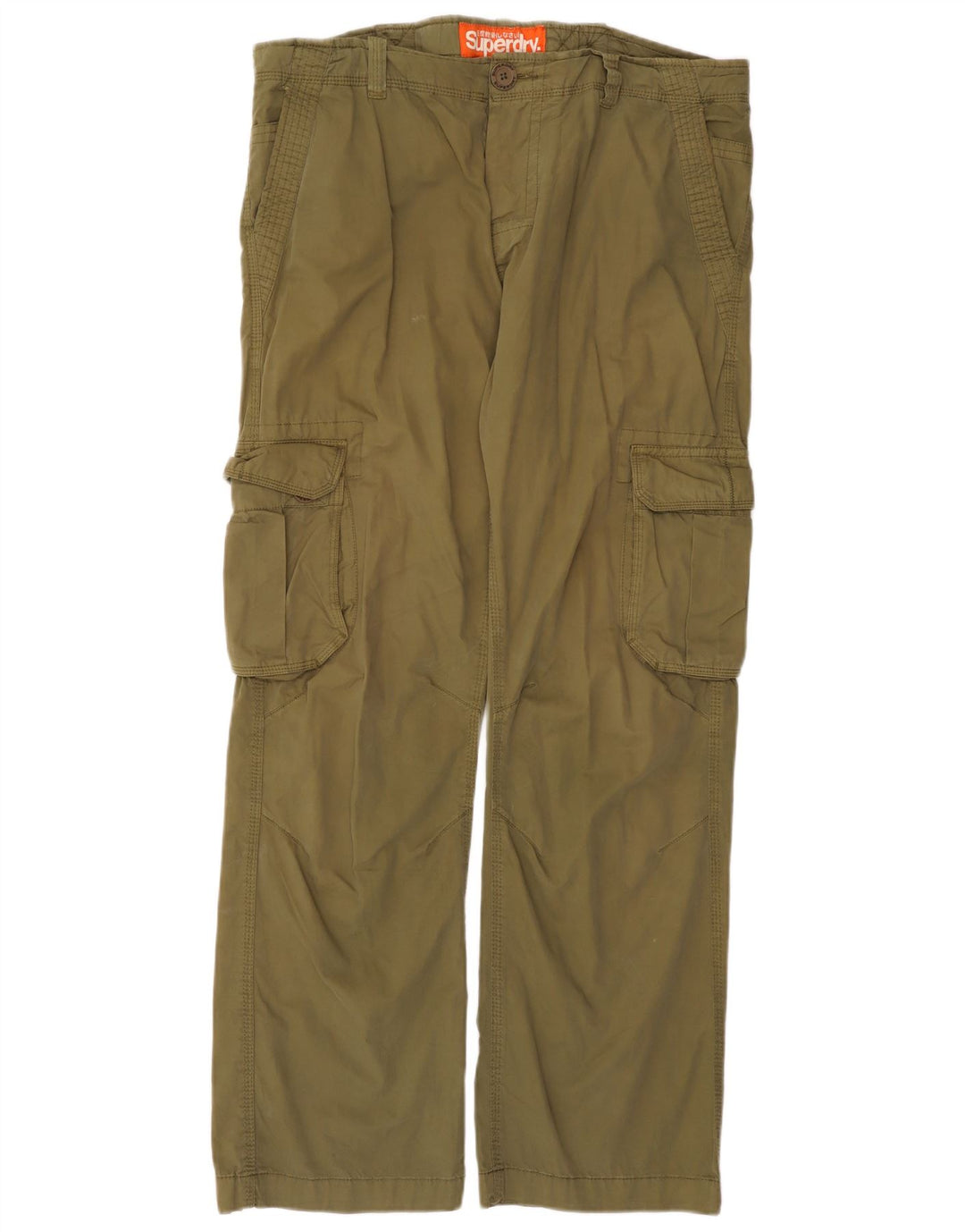 Superdry Mens Straight Cargo Trousers 2XL W42 L32 Khaki Cotton