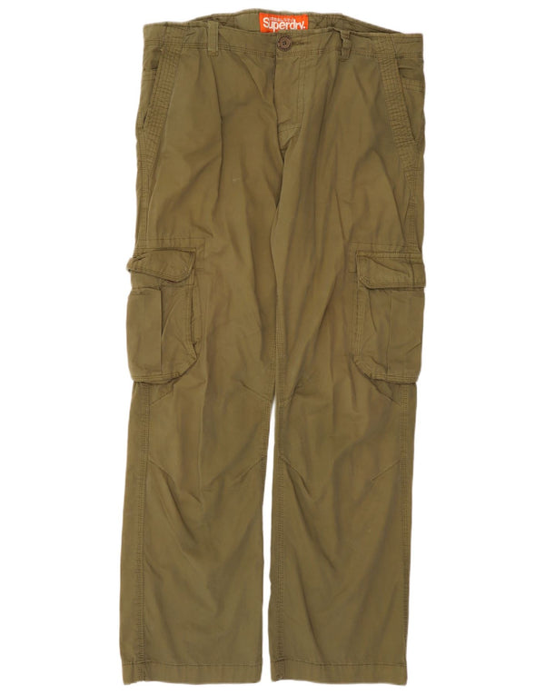 Superdry Mens Straight Cargo Trousers 2XL W42 L32 Khaki Cotton