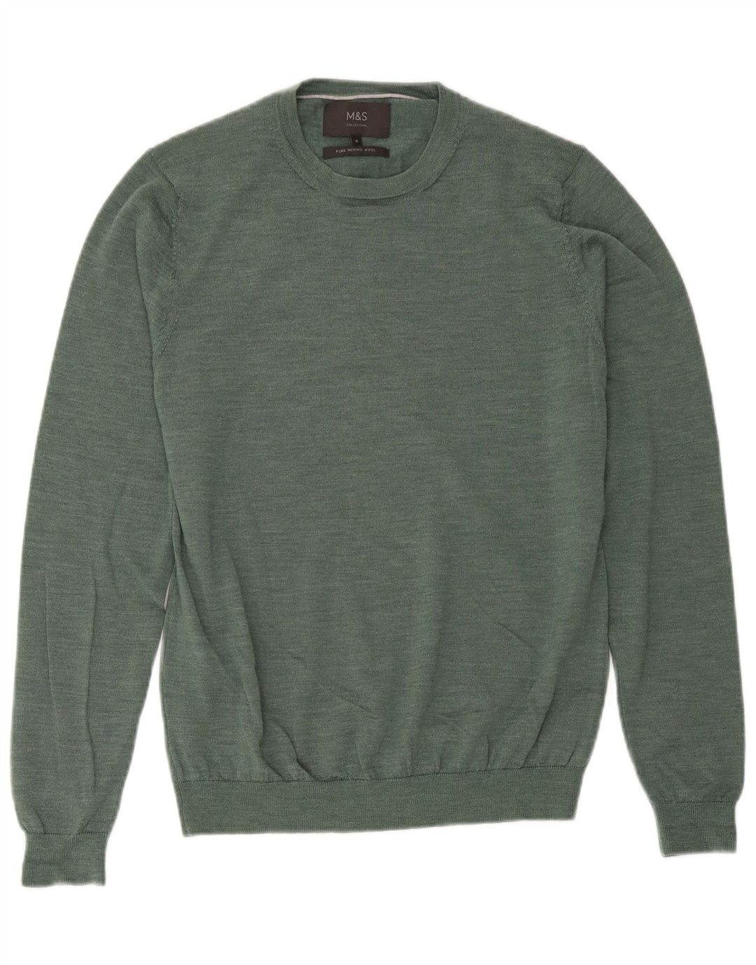 Marks & Spencer Mens Crew Neck Jumper Sweater Medium Green Merino Wool