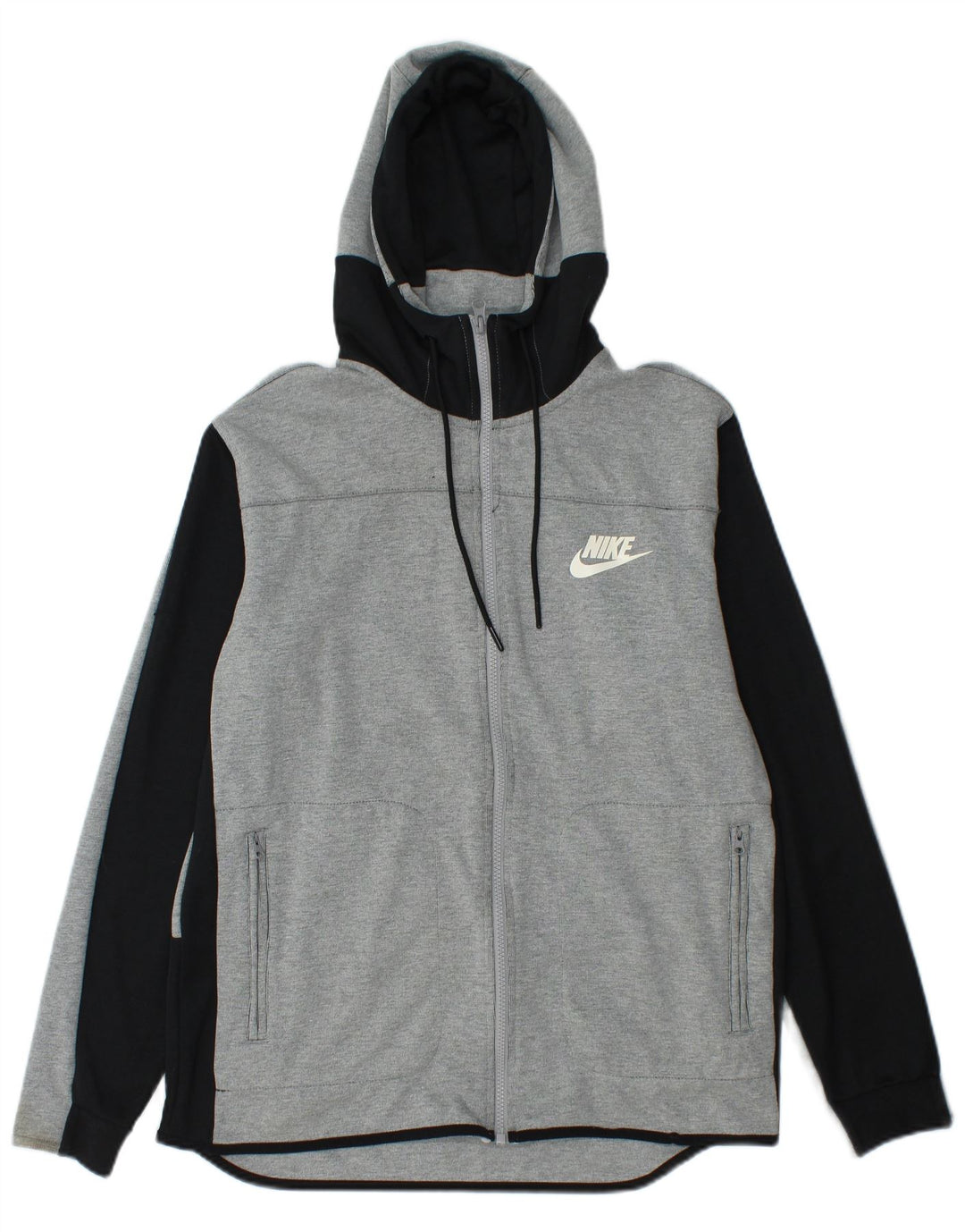 NIKE Mens Zip Hoodie Sweater Medium Grey Colourblock Cotton