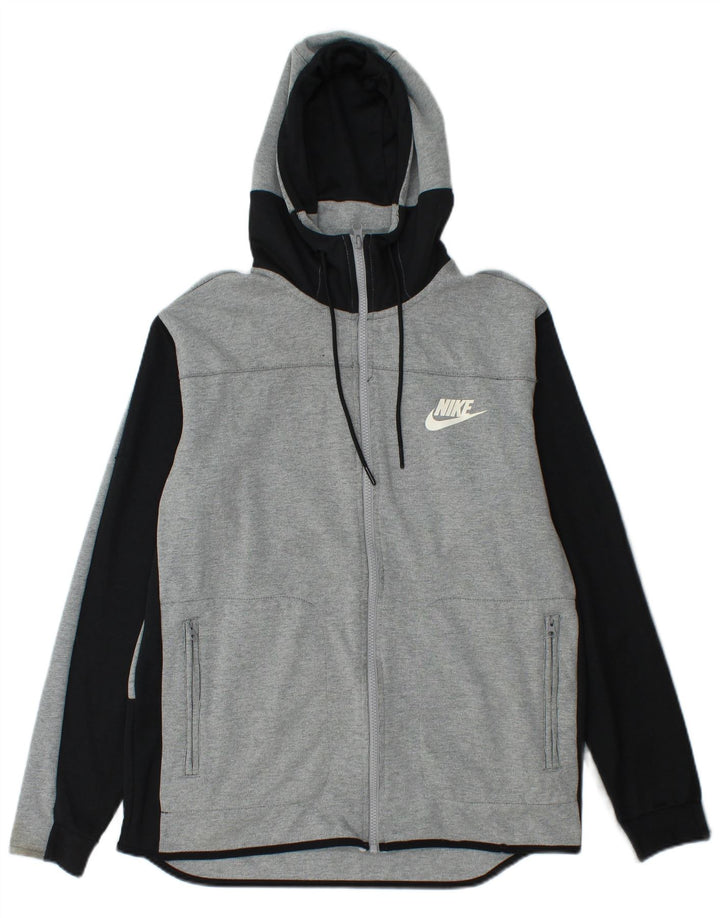 NIKE Mens Zip Hoodie Sweater Medium Grey Colourblock Cotton