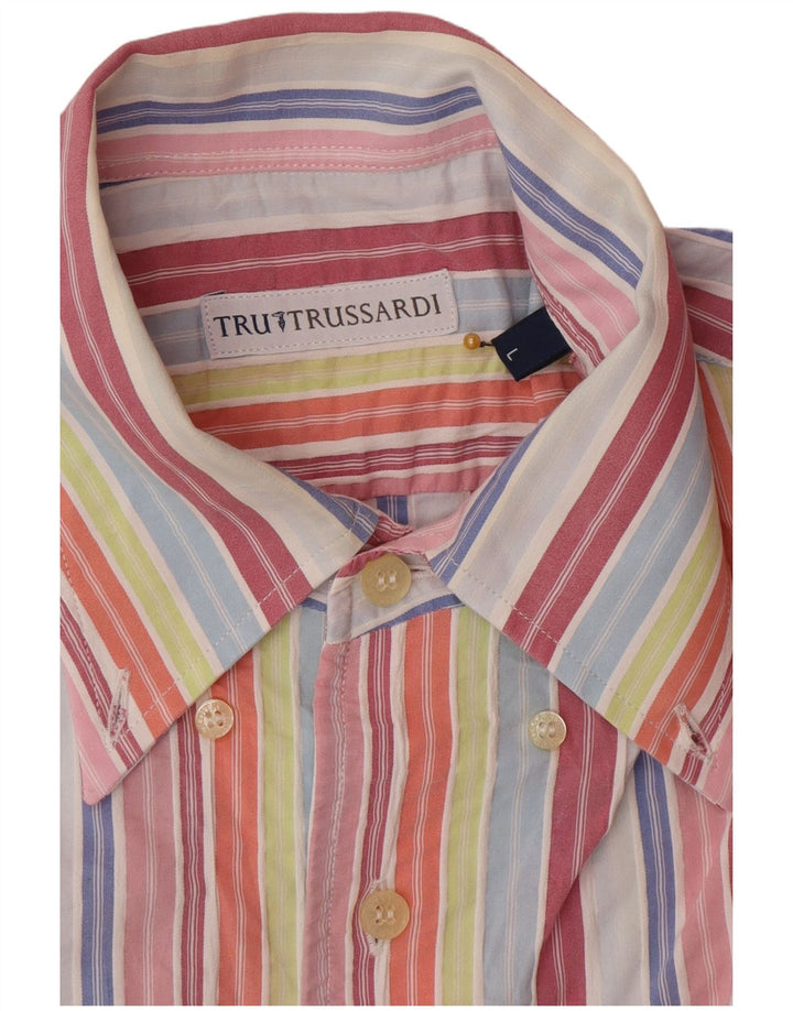 Trussardi Mens Short Sleeve Shirt Large Multicoloured Striped