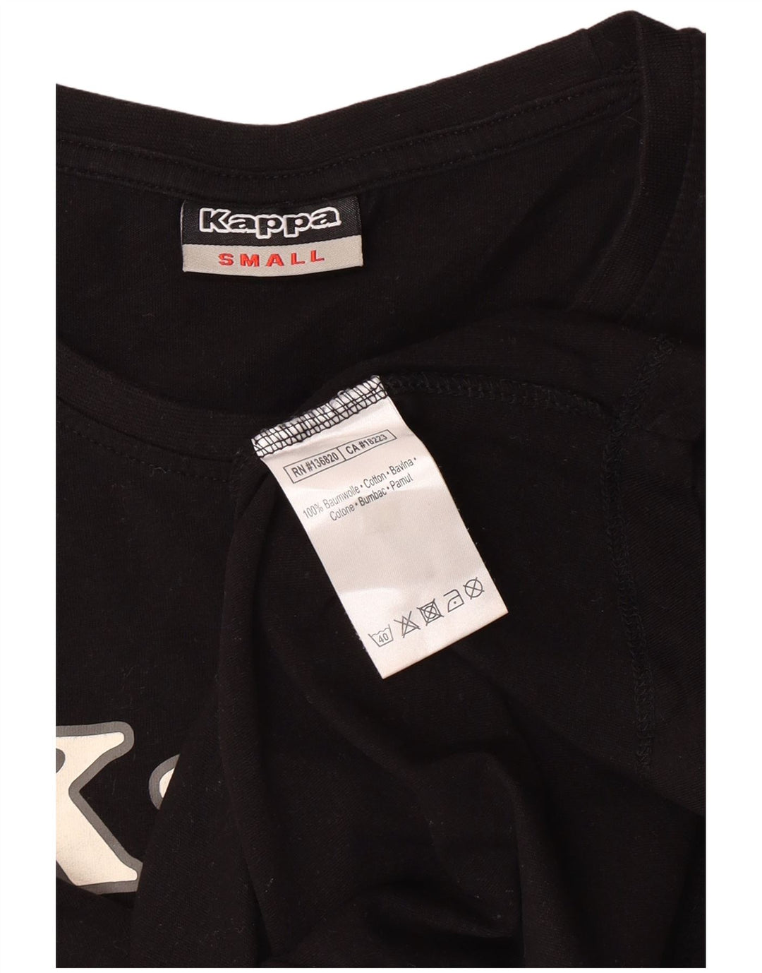 KAPPA Womens Graphic T-Shirt Top UK 10 Small Black Cotton