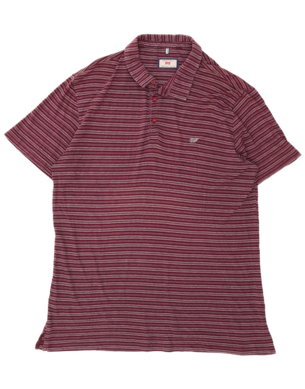 Carrera Mens Regular Fit Polo Shirt XL Burgundy Striped Cotton