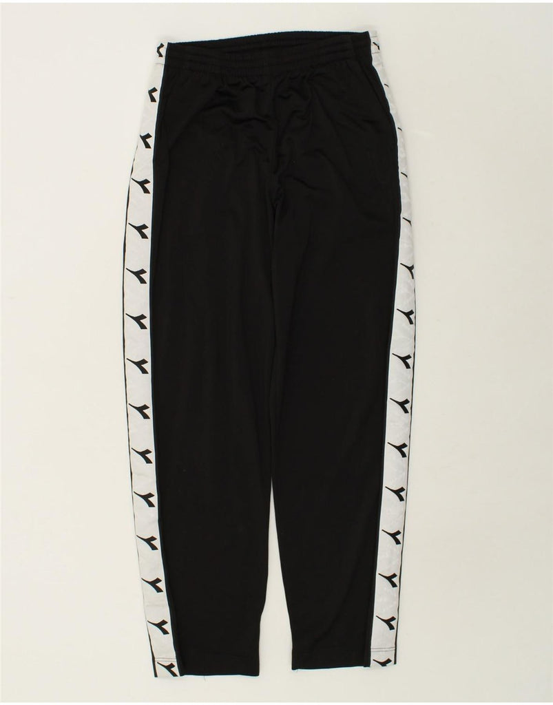 DIADORA Mens Graphic Tracksuit Trousers Small Black Polyester | Vintage Diadora | Thrift | Second-Hand Diadora | Used Clothing | Messina Hembry 