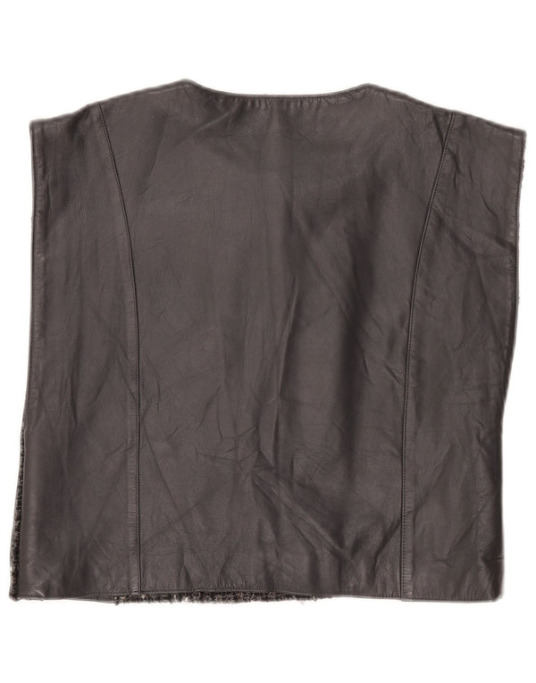 Vintage Womens Leather Sleeveless Blouse Top UK 10 Small Grey Wool