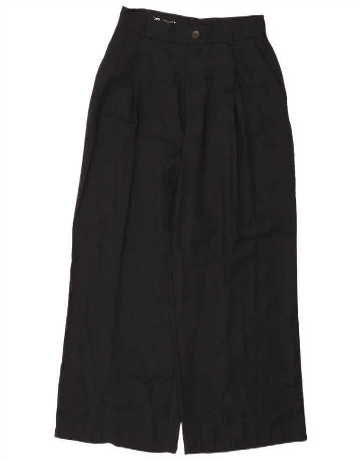 Zara Womens Wide Leg Chino Trousers Medium W28 L29 Black Modal