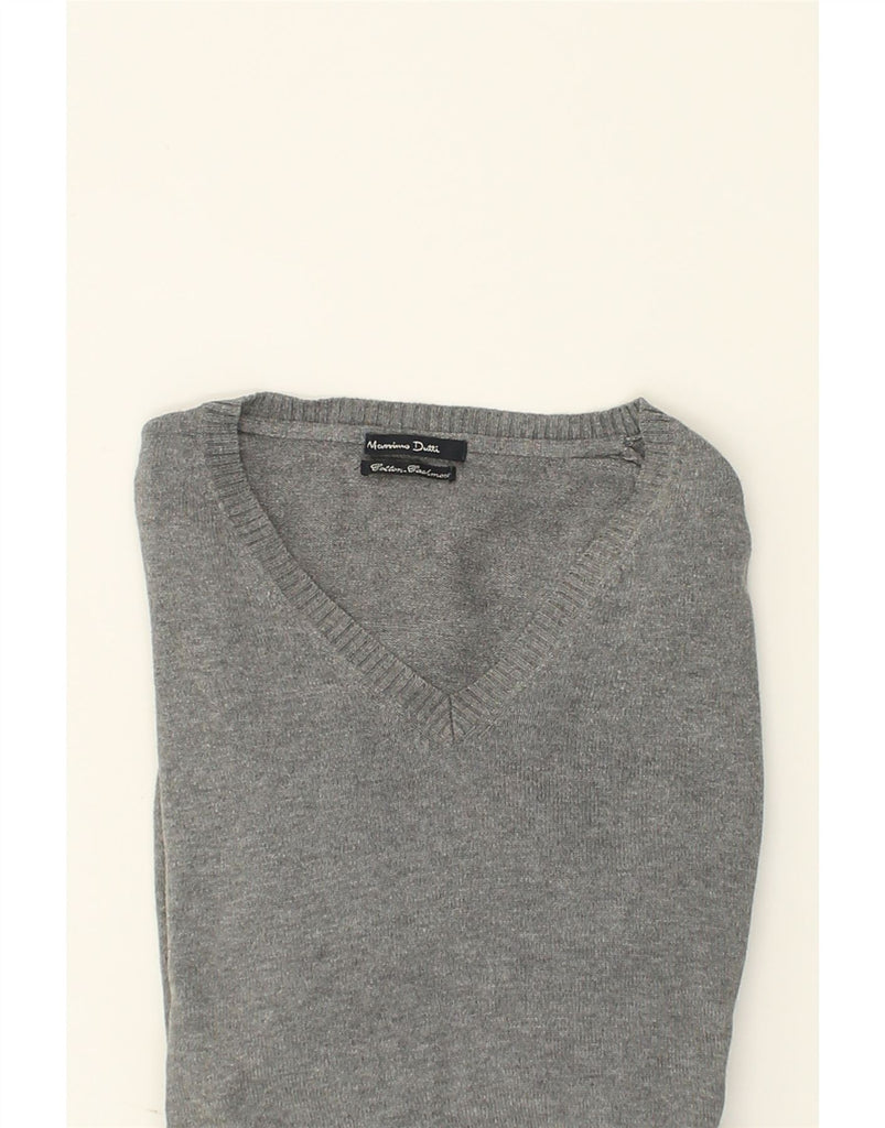 MASSIMO DUTTI Mens V-Neck Jumper Sweater XL Grey Cotton | Vintage Massimo Dutti | Thrift | Second-Hand Massimo Dutti | Used Clothing | Messina Hembry 