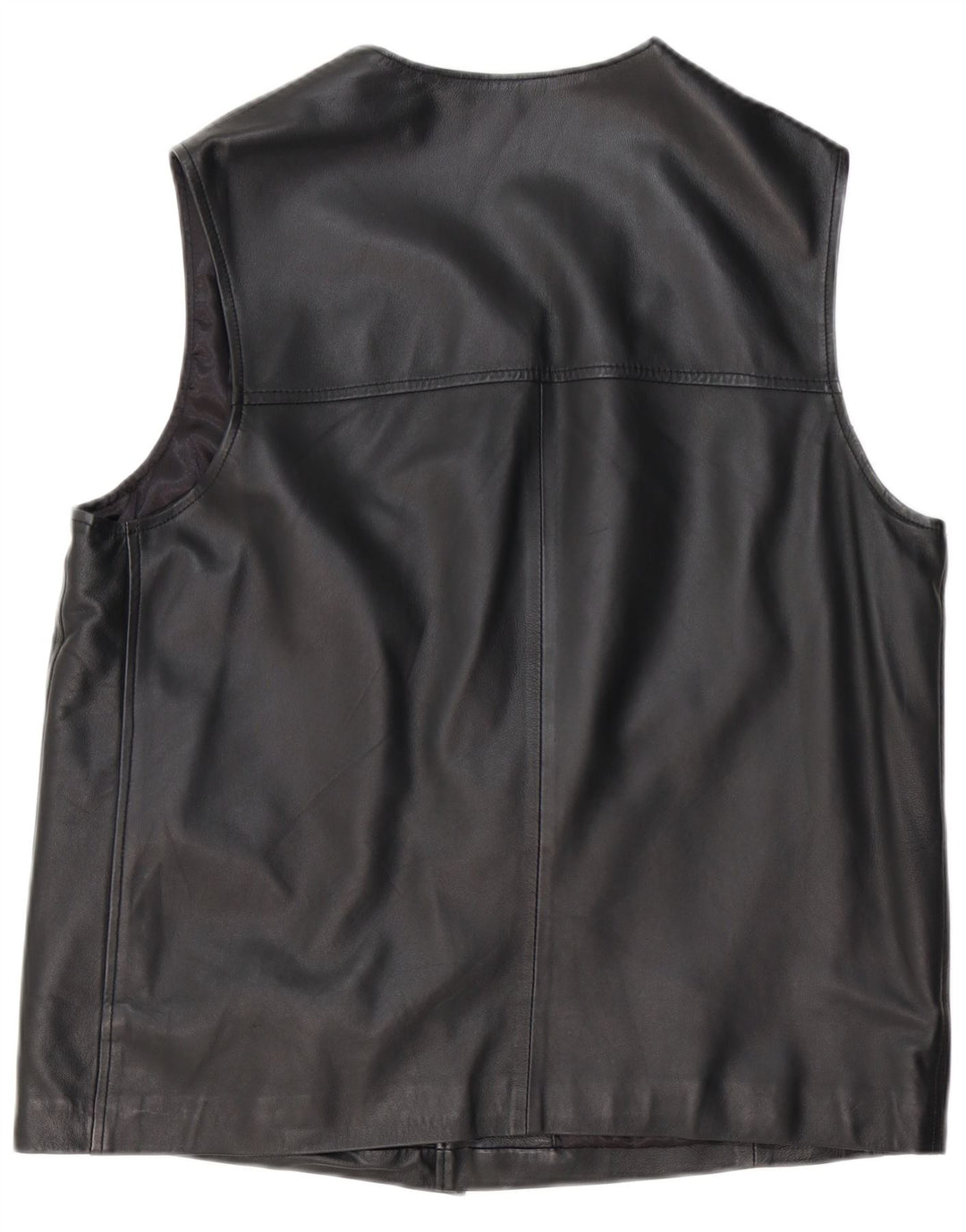 Vintage Mens Leather Waistcoat Large Black Leather