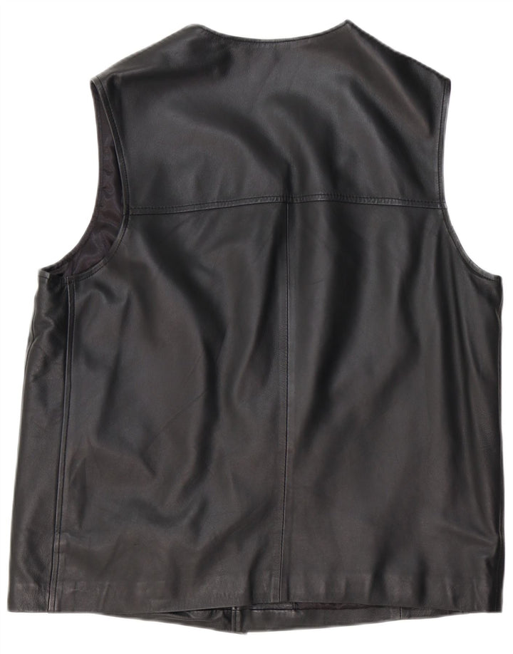 Vintage Mens Leather Waistcoat Large Black Leather