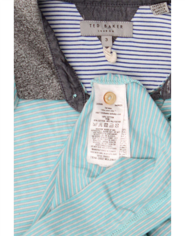 Ted Baker Mens Polo Shirt Size 3 Medium Blue Striped Cotton