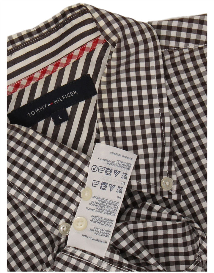 Tommy Hilfiger Mens Shirt Large Black Gingham Cotton