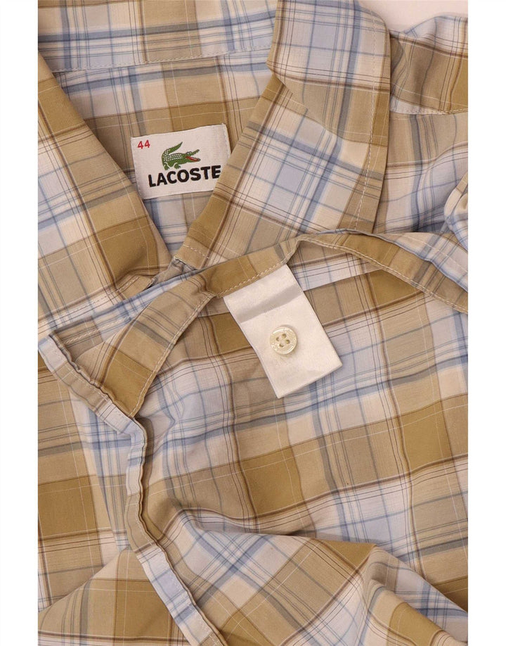 Lacoste Mens Short Sleeve Shirt Size 44 XL Khaki Check Cotton