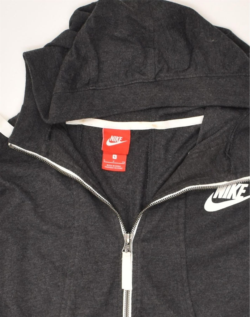 NIKE Womens Oversized Zip Hoodie Sweater UK 10 Small Grey Polyester | Vintage Nike | Thrift | Second-Hand Nike | Used Clothing | Messina Hembry 