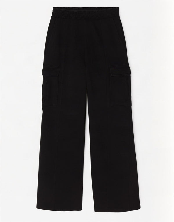 Zara Womens Wide Leg Cargo Tracksuit Trousers UK 8 Small Black Cotton