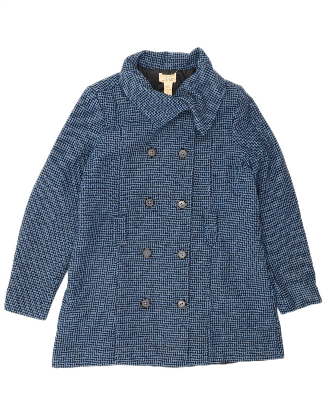 LEVI'S Womens Double Breasted Coat UK 16 Large Blue Houndstooth Wool