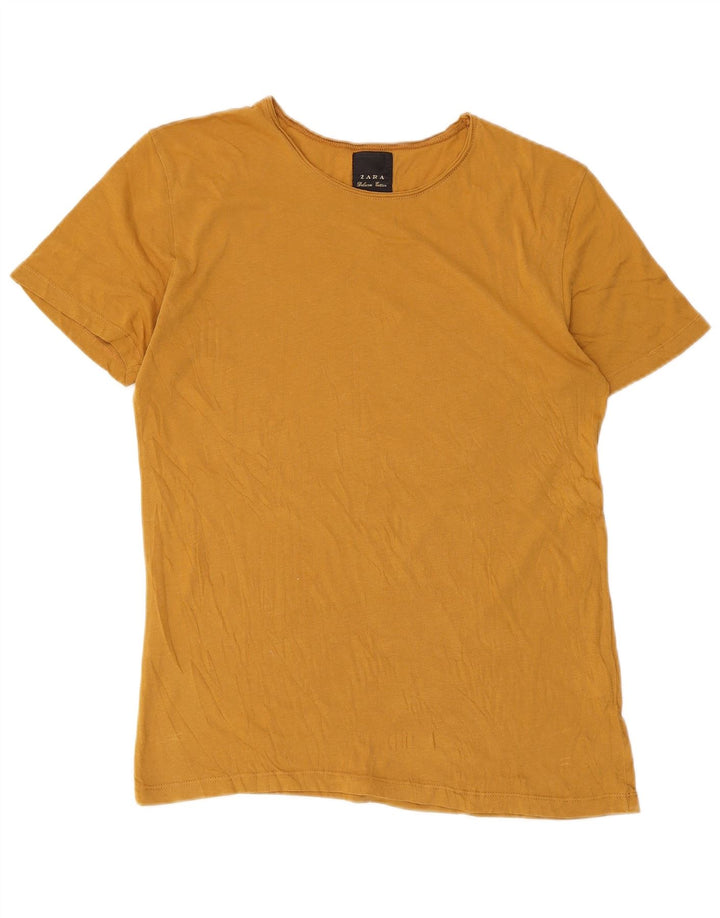 Zara Womens T-Shirt Top UK 12 Medium Yellow Cotton