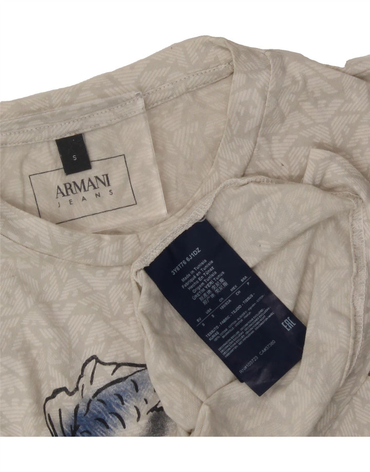 ARMANI JEANS Mens Graphic T-Shirt Top Small Off White Cotton Vintage Armani Jeans and Second-Hand Armani Jeans from Messina Hembry 