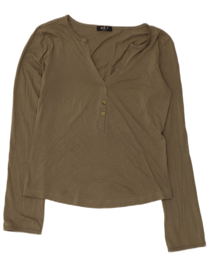 Iceberg Womens Graphic Top Long Sleeve UK 10 Small Khaki
