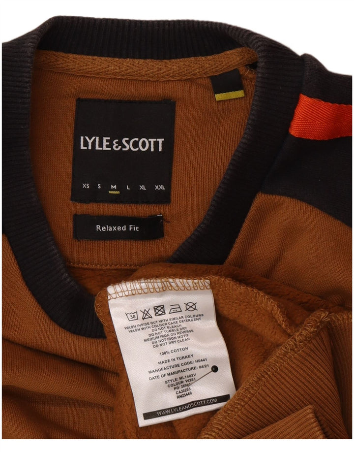 Lyle & Scott Mens Sweatshirt Jumper Medium Brown Colourblock Cotton