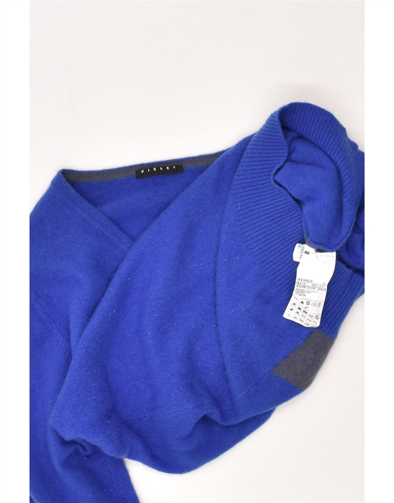 SISLEY Womens V-Neck Jumper Sweater UK 16 Large Blue Wool | Vintage Sisley | Thrift | Second-Hand Sisley | Used Clothing | Messina Hembry 