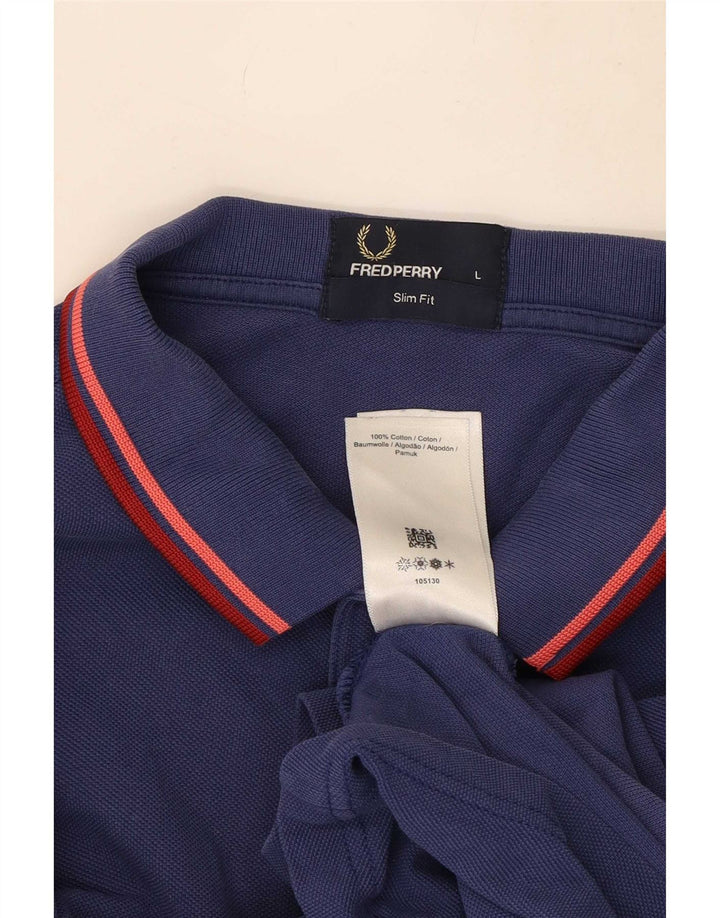 Fred Perry Mens Slim Fit Polo Shirt Large Navy Blue Cotton