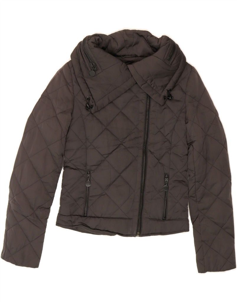MASSIMO DUTTI Womens Hooded Quilted Jacket UK 10 Small Grey Polyester Vintage Massimo Dutti and Second-Hand Massimo Dutti from Messina Hembry 