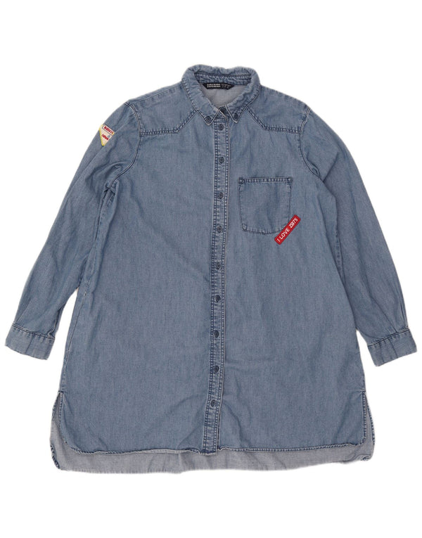 Zara Womens Denim Shirt Dress UK 14 Medium Blue Cotton