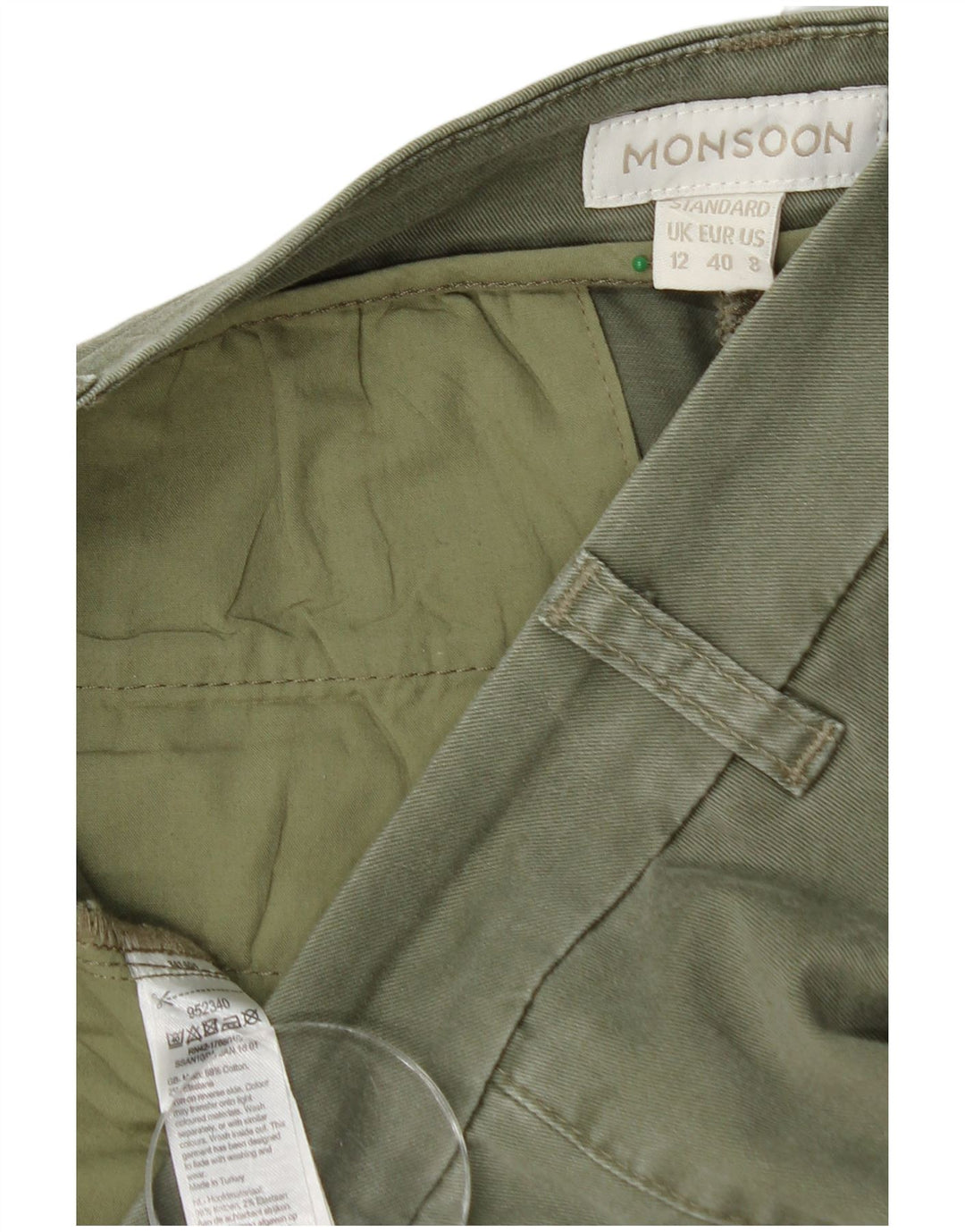 MONSOON Womens Standard Straight Chino Trousers UK 12 Medium W32 L28 Khaki