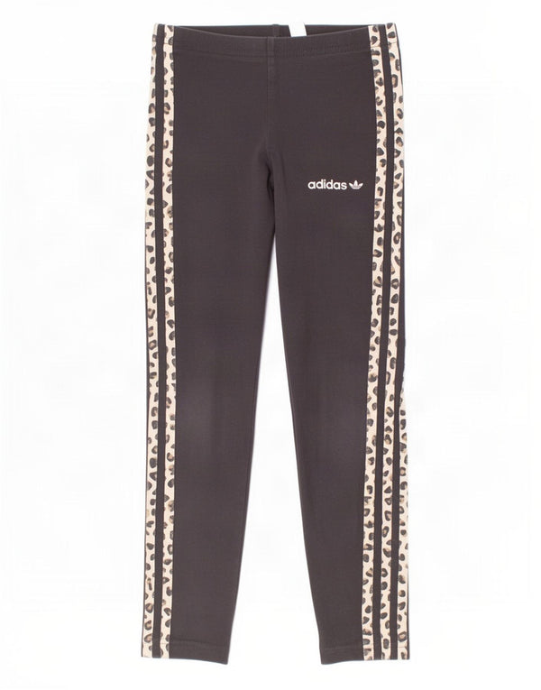 Adidas Girls Leggings 7-8 Years Black Animal Print Cotton