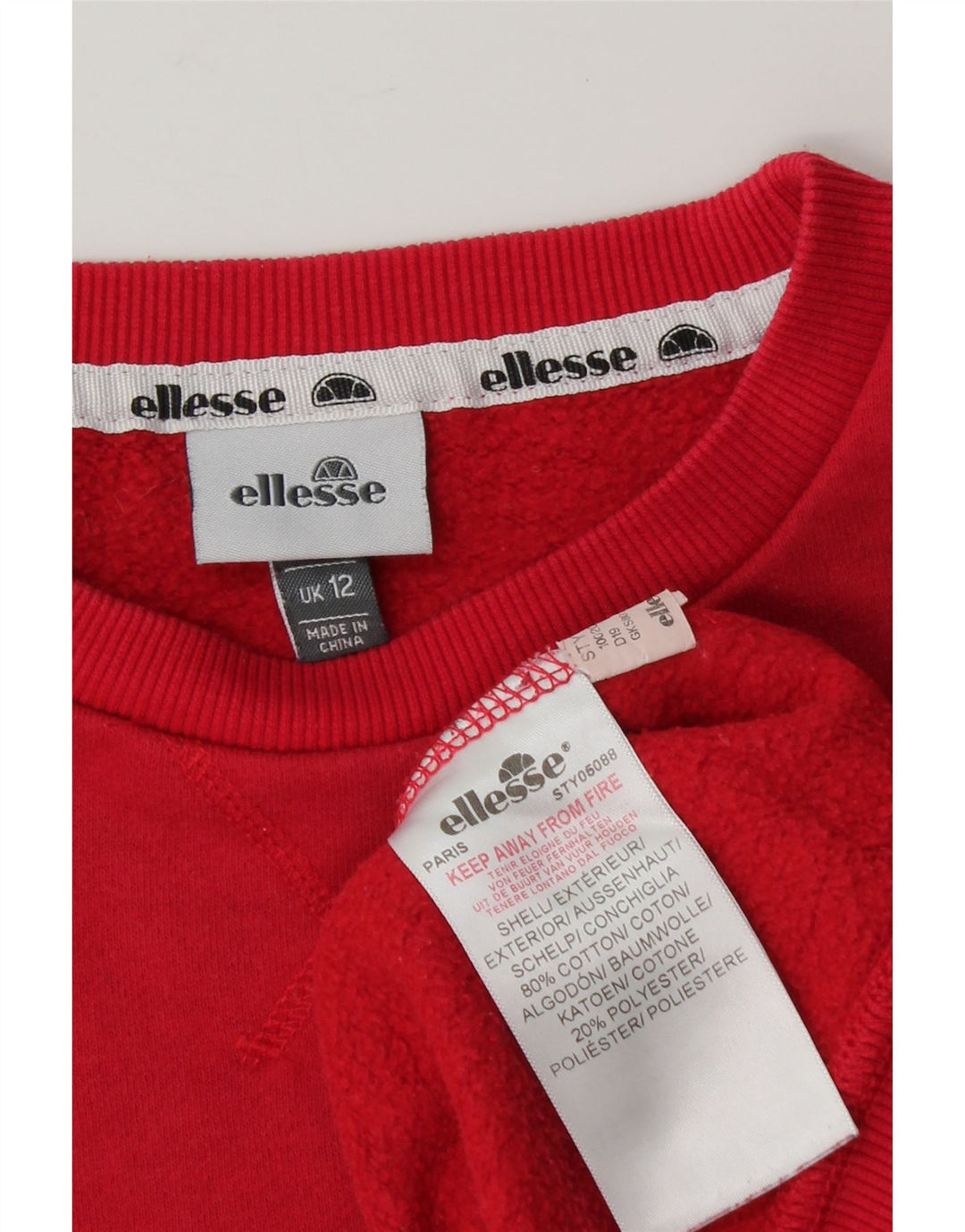 ELLESSE Womens Graphic Sweatshirt Jumper UK 12 Medium Red Cotton Vintage Ellesse and Second-Hand Ellesse from Messina Hembry 