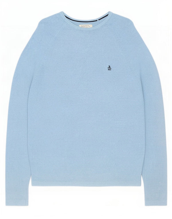 Penguin Mens Boat Neck Jumper Sweater Medium Blue Cotton