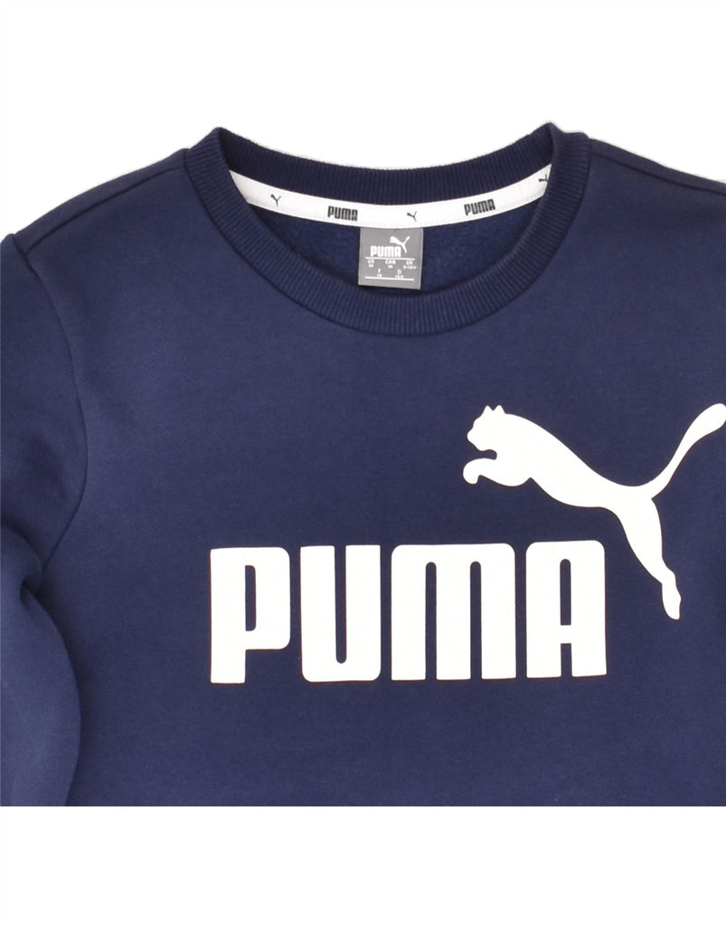 PUMA Boys Graphic Sweatshirt Jumper 9-10 Years Navy Blue Cotton | Vintage Puma | Thrift | Second-Hand Puma | Used Clothing | Messina Hembry 