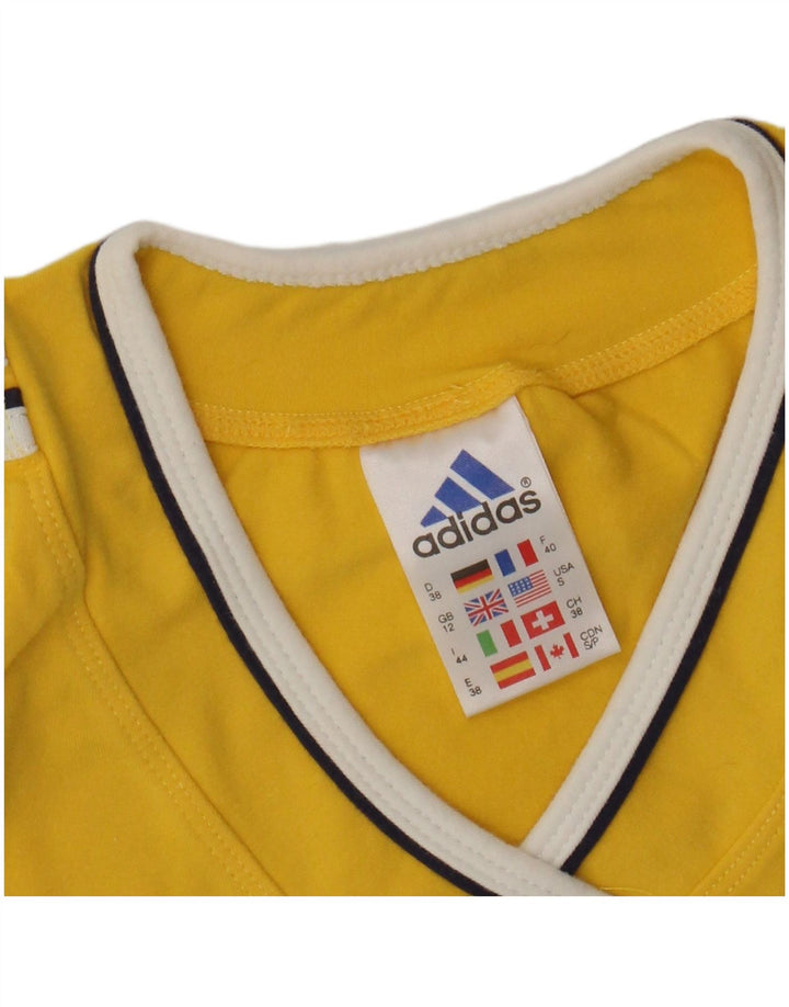 ADIDAS Womens Crop T-Shirt Top UK 12 Medium Yellow Cotton