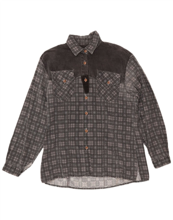 SQUAW Womens Flannel Shirt UK 16 Large Grey Check Cotton