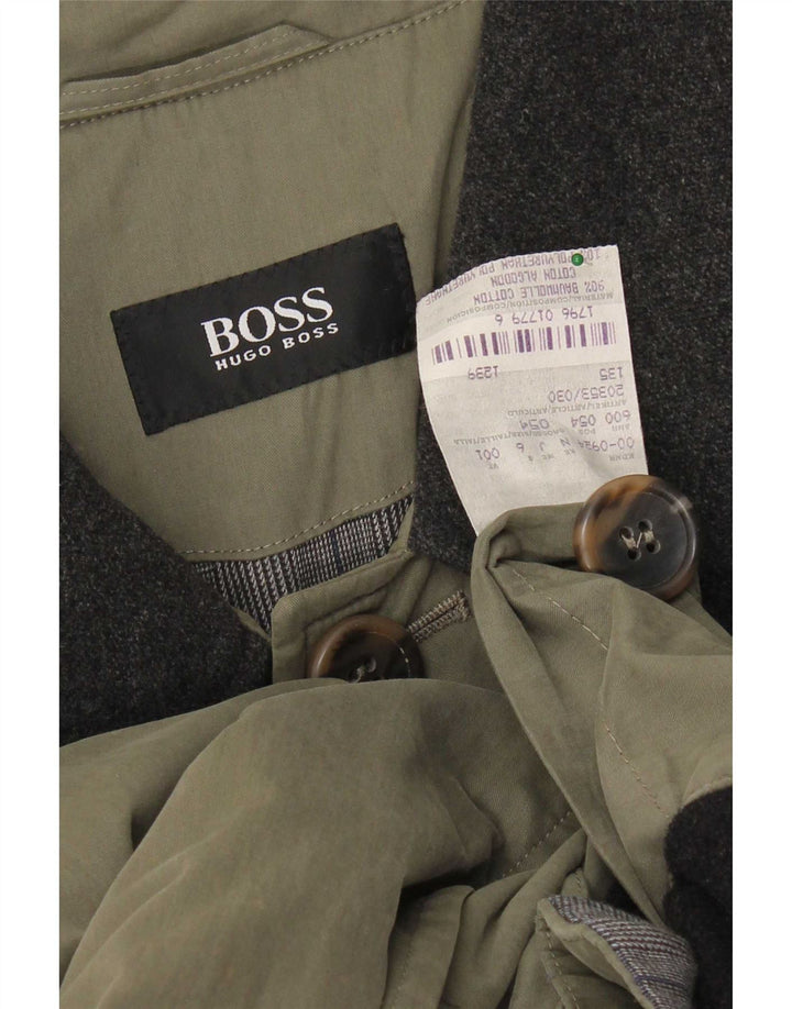 Hugo Boss Womens Overcoat EU 54 2XL Khaki Cotton