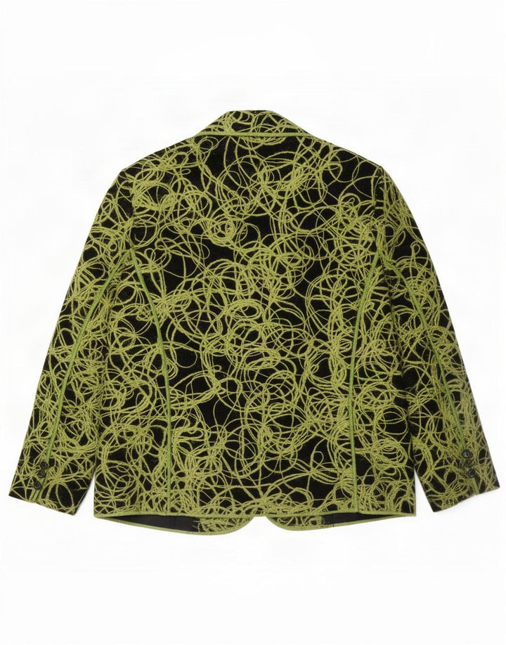 Womens Abstract Pattern 3 Button Blazer Jacket UK 18 XL Green Wool