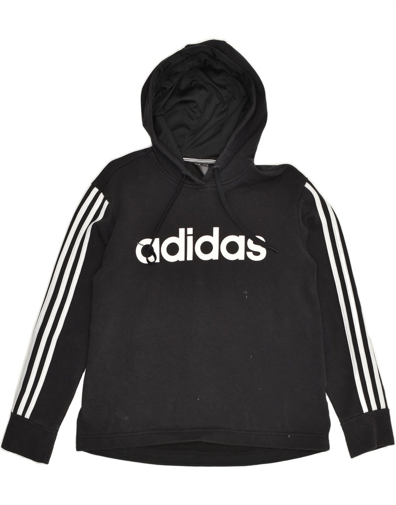 ADIDAS Womens Graphic Hoodie Jumper Size 12/14 Medium Black Cotton | Vintage Adidas | Thrift | Second-Hand Adidas | Used Clothing | Messina Hembry 