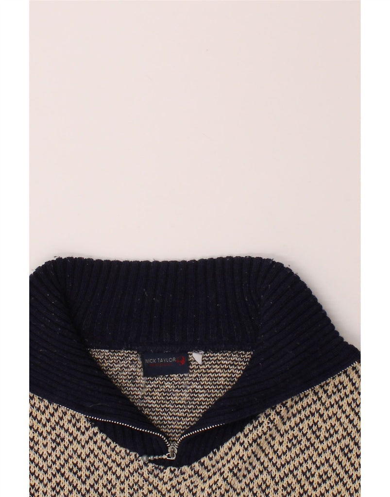 NICK TAYLOR Mens Zip Neck Jumper Sweater 2XL Navy Blue Fair Isle Acrylic Vintage Nick Taylor and Second-Hand Nick Taylor from Messina Hembry 